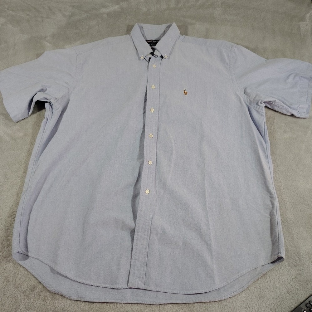 Ralph Lauren Oxford Shirt Men XL Blue Blake Designer Classic Office Short Sleeve